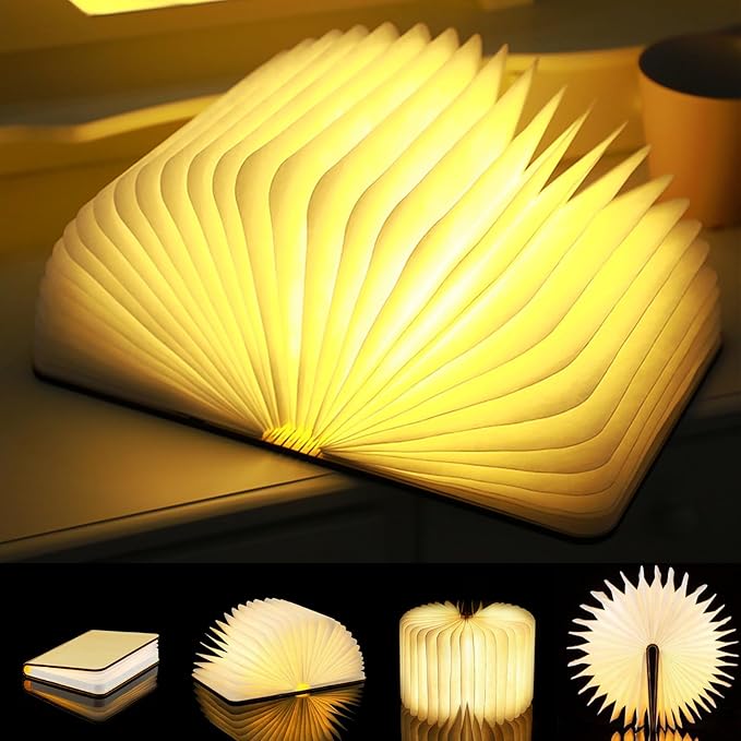 Foldable Wooden Book Lamp – Touch‑Controlled Warm‑Light Night Light