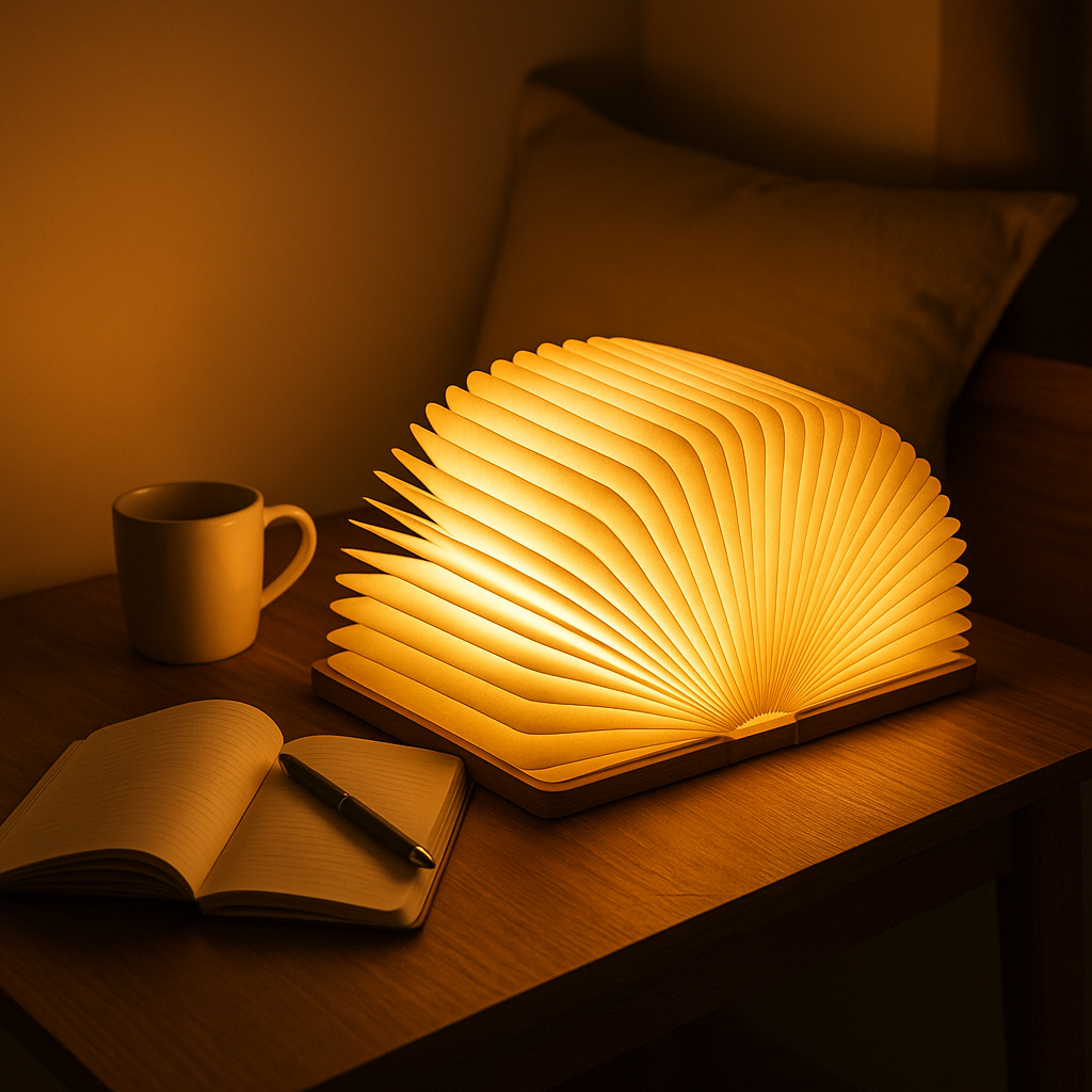 Foldable Wooden Book Lamp – Touch‑Controlled Warm‑Light Night Light