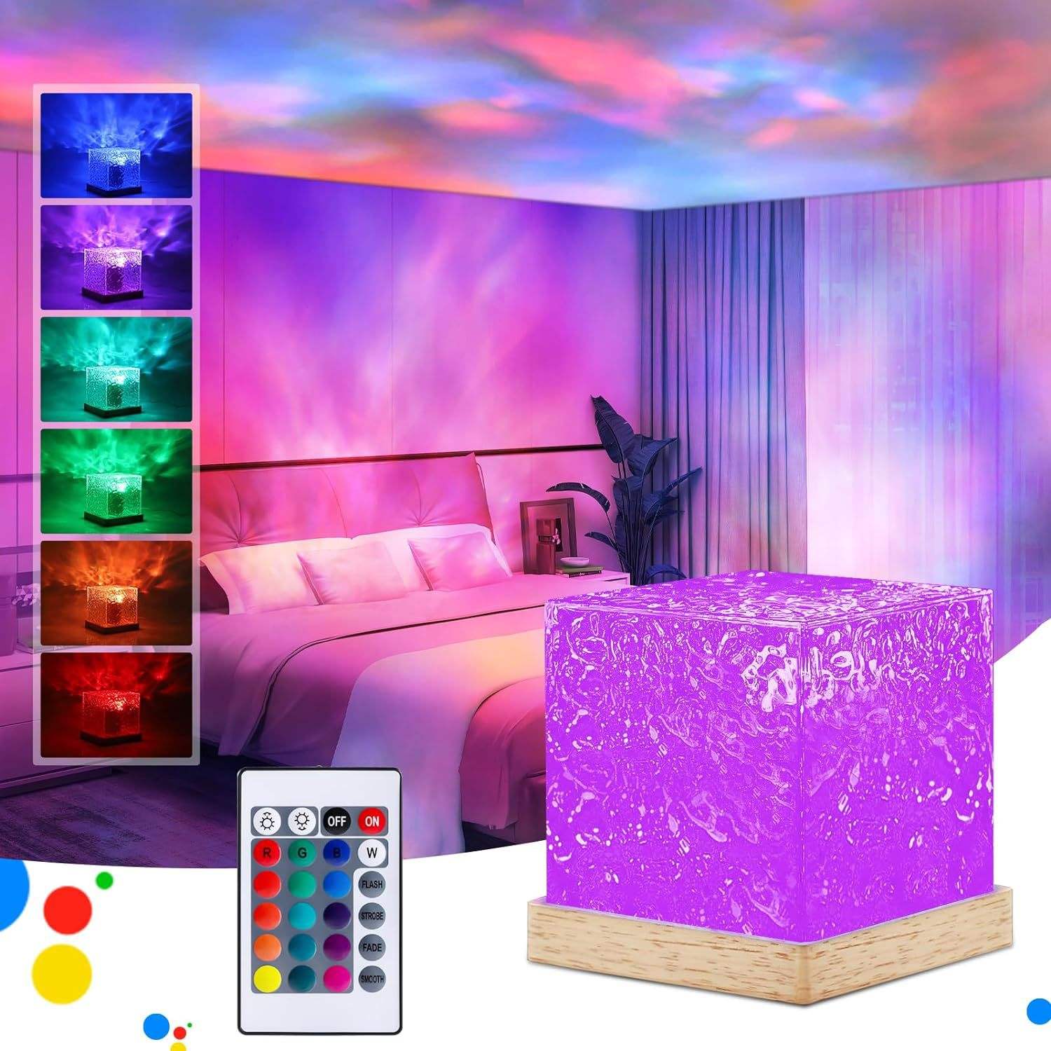 Aurora Ocean Wave Projector – RGB Cube Lamp with Remote