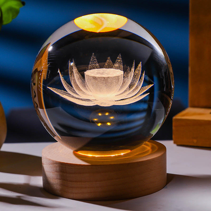 3D Crystal Ball Lamp – Laser-Engraved with the Name of Allah
