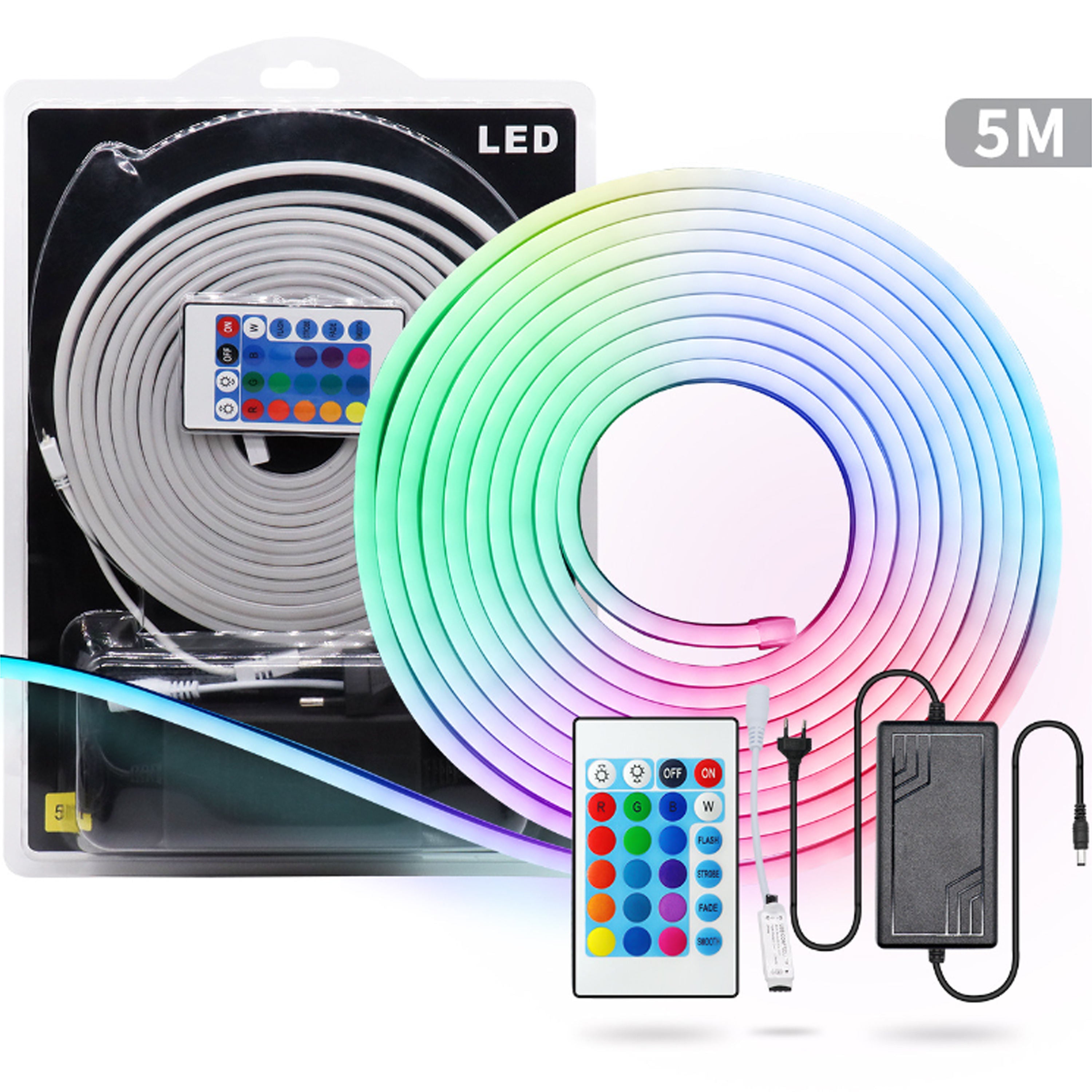 5m RGB Neon LED Strip | App & Remote Controlled Waterproof Flexible Rope Light