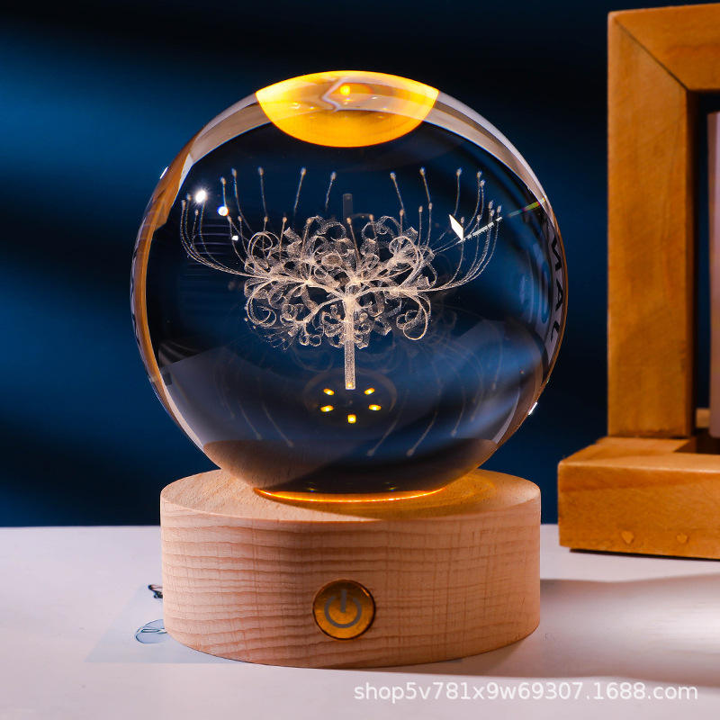 3D Crystal Ball Lamp – Laser-Engraved with the Name of Allah