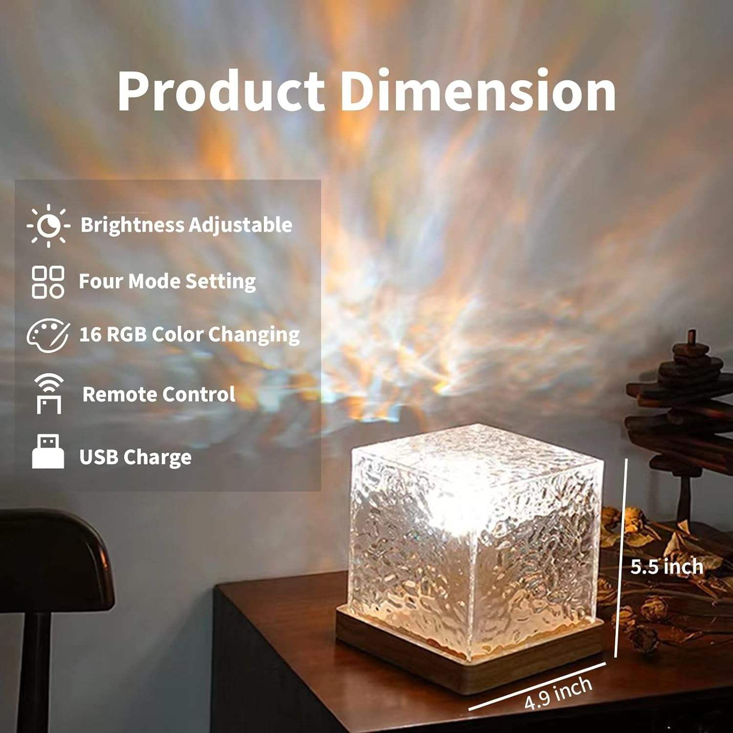 Aurora Ocean Wave Projector – RGB Cube Lamp with Remote