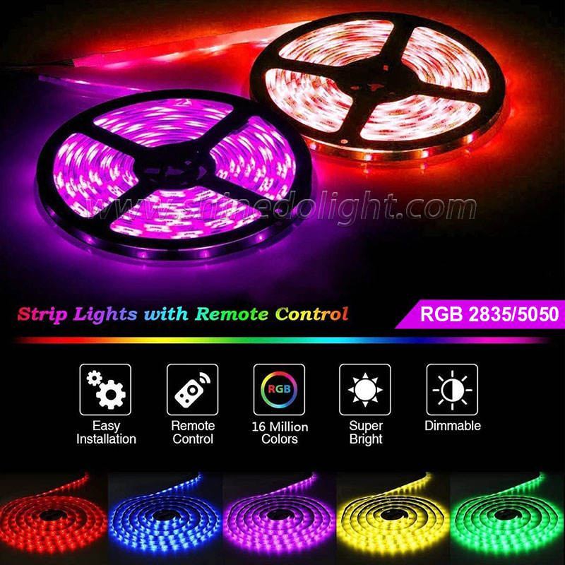 5m RGB LED Strip with Remote – 16 Colors, IP65