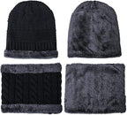Winter Knit Beanie & Neck Warmer Set – Fleece-Lined Thermal Hat for Men & Women