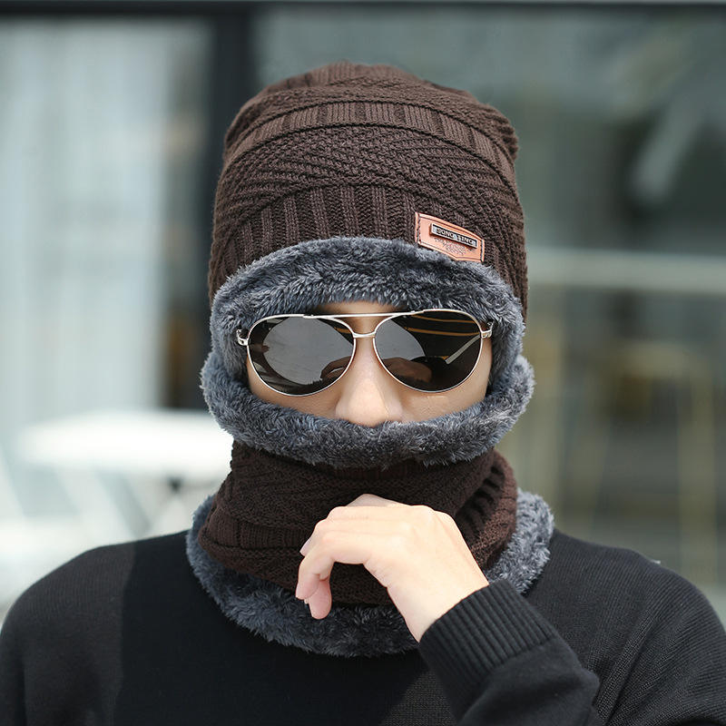 Winter Knit Beanie & Neck Warmer Set – Fleece-Lined Thermal Hat for Men & Women