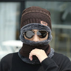 Winter Knit Beanie & Neck Warmer Set – Fleece-Lined Thermal Hat for Men & Women