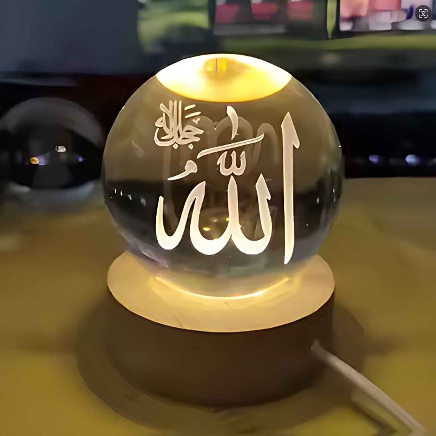 3D Crystal Ball Lamp – Laser-Engraved with the Name of Allah