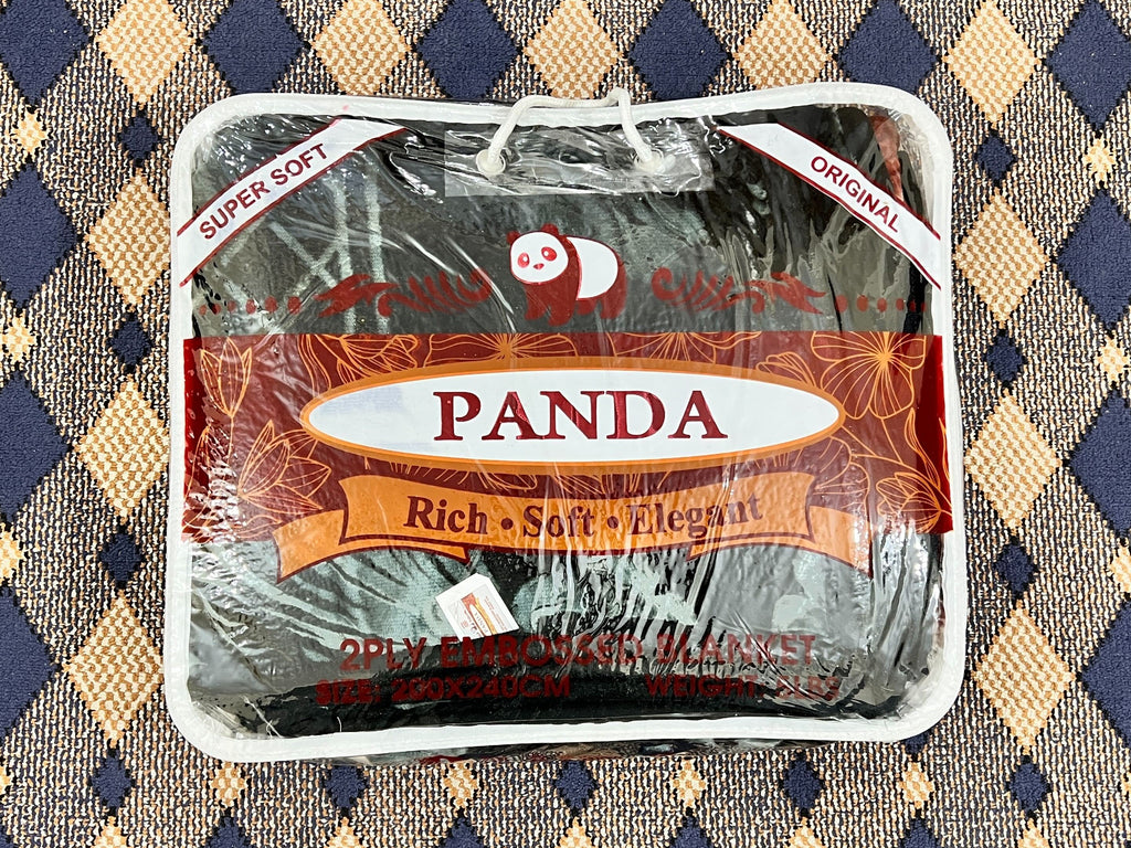 Panda brand food package on a checkered fabric background